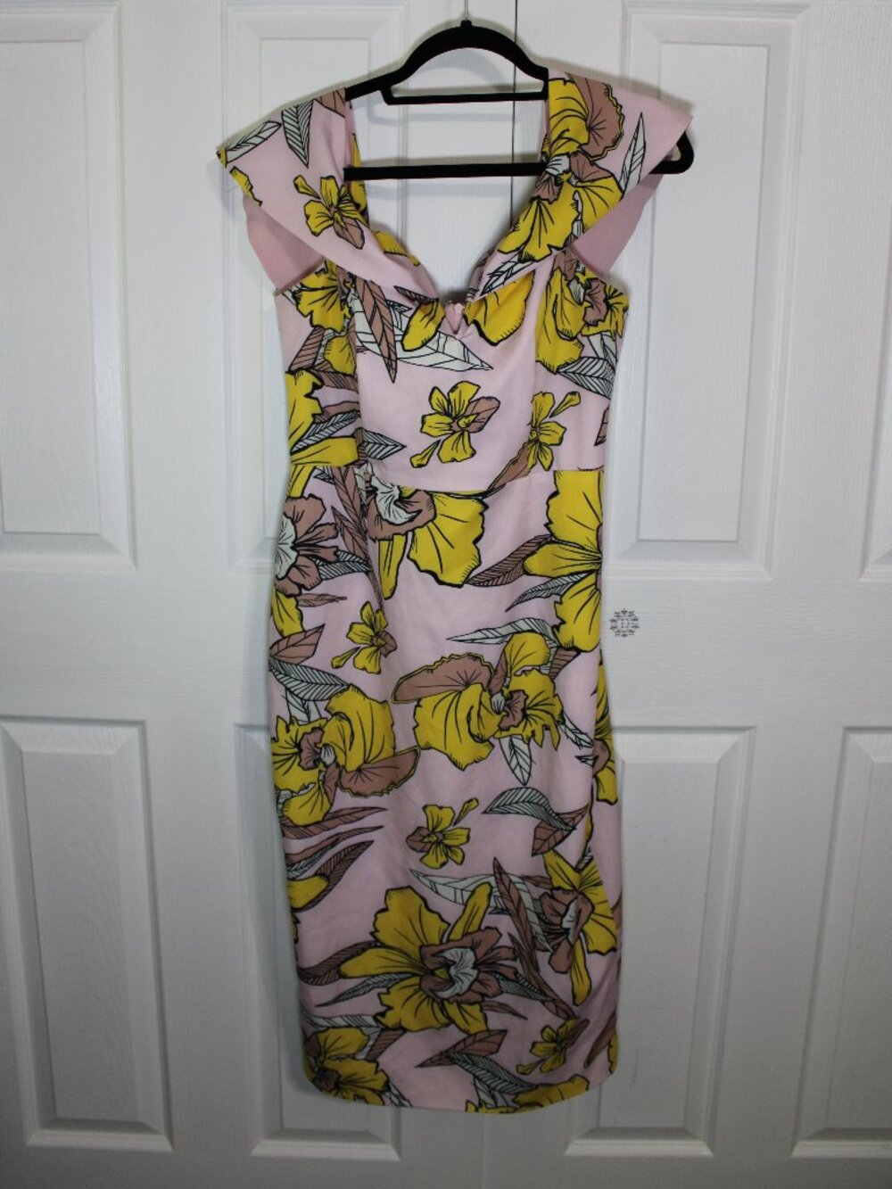 Lavish Alice Yellow and Pink Abstract Floral Cape-Like Sleeve Midi Dress